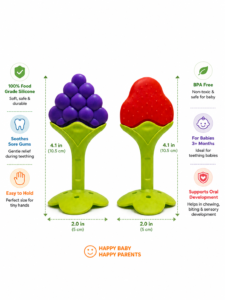 Silicone Fruit Baby Teether – Strawberry & Blueberry
