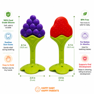 Silicone Fruit Baby Teether – Strawberry & Blueberry
